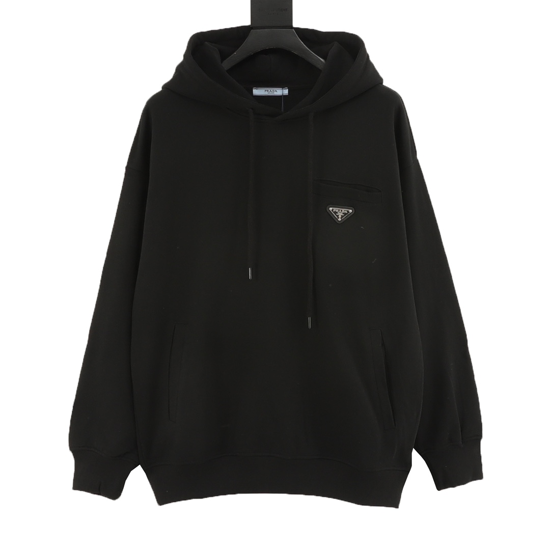 Sudadera con capucha Prada/Prada 25Fw con bolsillos laterales falsos, insignia con logo de hierro triangular Modelo clá…