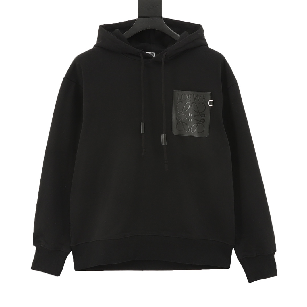 🅿️250 Loewe sudadera con capucha y bolsillo de piel con logo en relieve en el pecho. Tejido de punto de rizo de algodó…