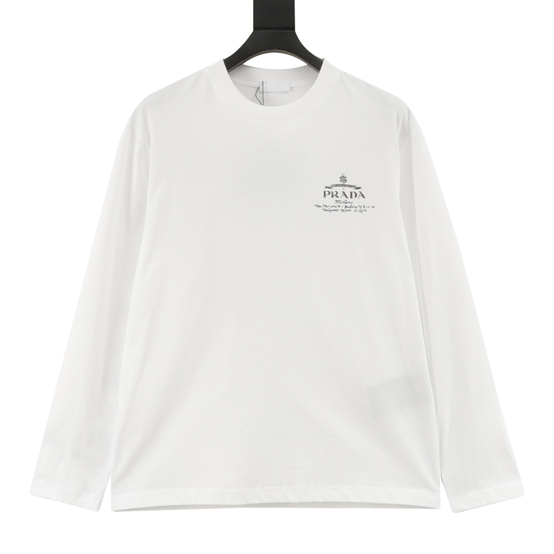 Prada Camiseta de manga larga con logo bordado clásico clásico de Prada Talla: XS-XL