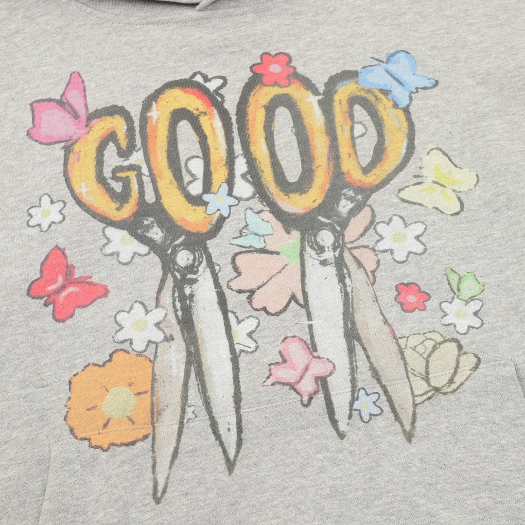 GOODBRAND25SS蝴蝶鲜花与剪刀蜡笔画连帽卫衣