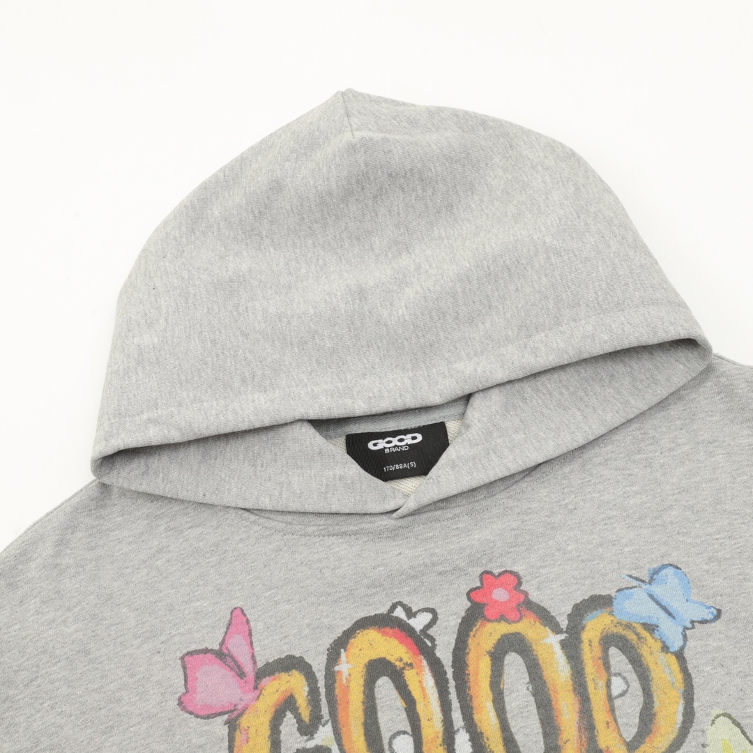 GOODBRAND25SS蝴蝶鲜花与剪刀蜡笔画连帽卫衣