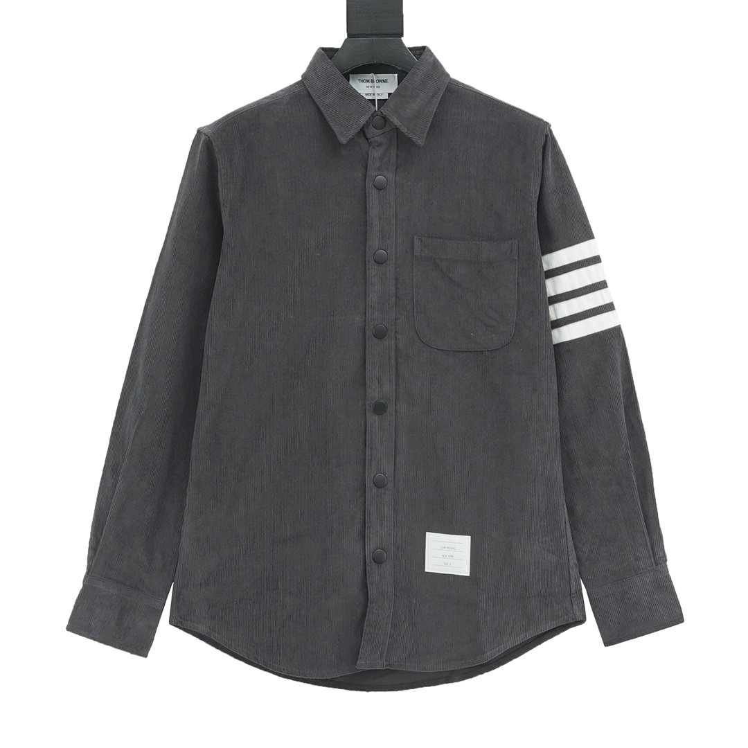 TB chaqueta camisa de pana con cuatro rayas blancas. Nuevo: chaqueta camisa de pana fina de manga larga THOM BROWNE TB …