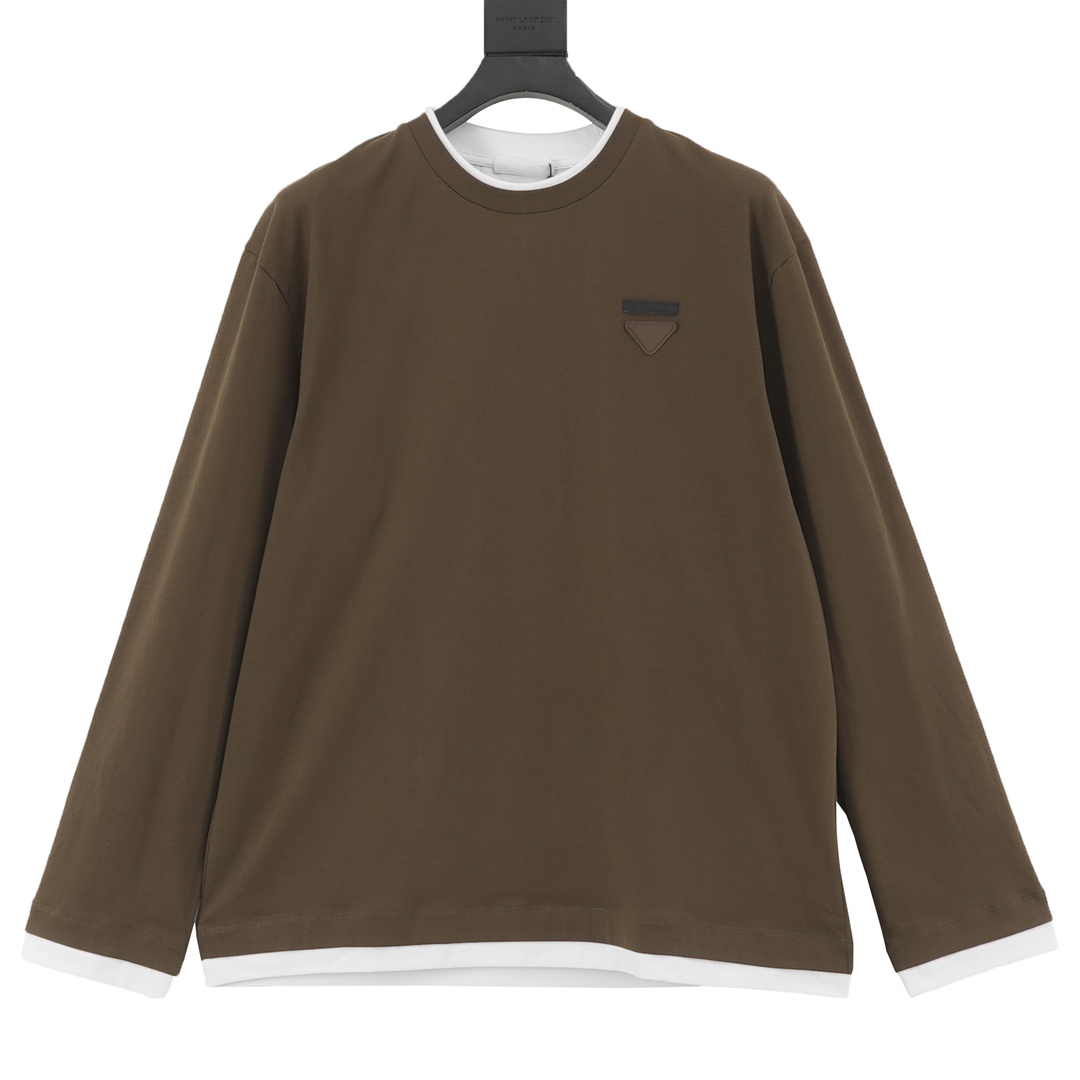 Camiseta PRADA PRD falsa de dos piezas con cuello redondo y bloques de color. La versión original se compró por 8300, t…