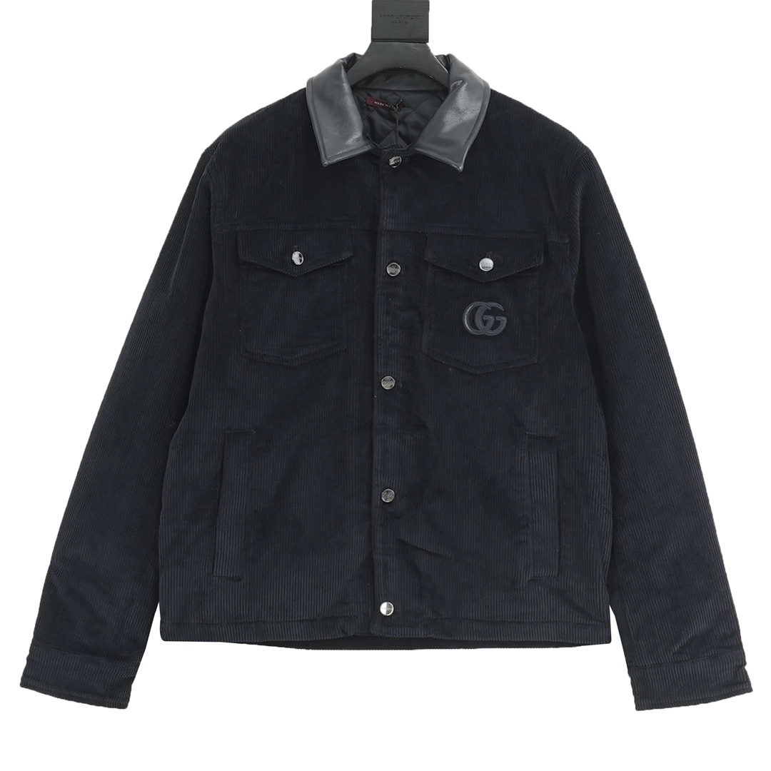 GUCCI古驰GUC chaqueta de pana con cuello de piel bordado, tela de pana importada, forro interior de cuadros de algodón, t…