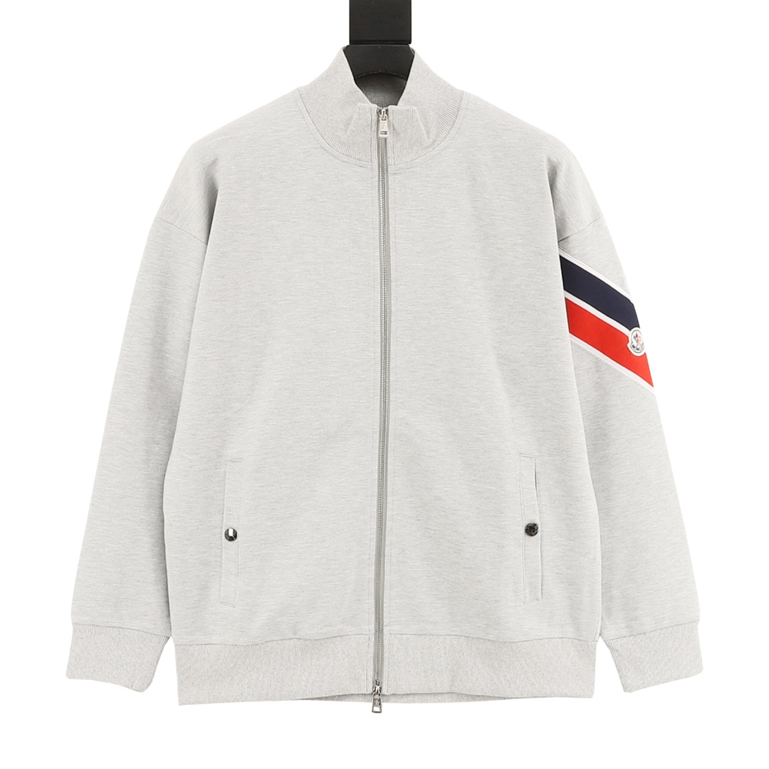 Moncler/Montclair 25Fw Chaqueta con cremallera de conjunto con insignia de logotipo y cinta tejida roja y azul. Sincron…