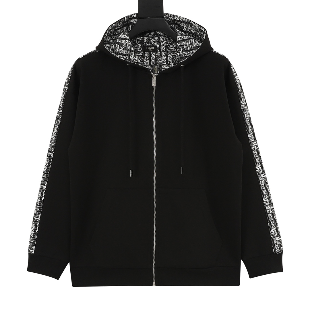 Fendi/芬迪 25Fw chaqueta con capucha de doble F estampada en la manga, confeccionada en tejido de algodón ligero con vell…