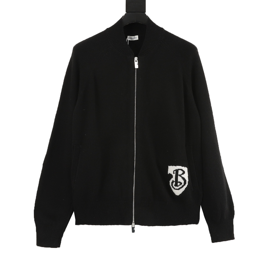 Chaqueta tipo suéter con cremallera en jacquard con escudo Burberry/Burberry 25Fw. Tela de jersey personalizada teñida …