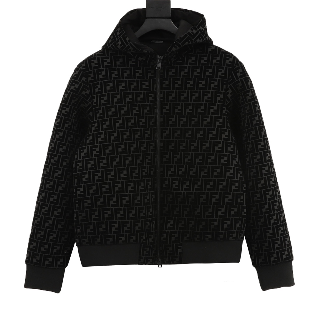 Fendi/芬迪 chaqueta con capucha de cremallera y estampado de felpa FF, confeccionada en tejido de tafetán, resistente y d…