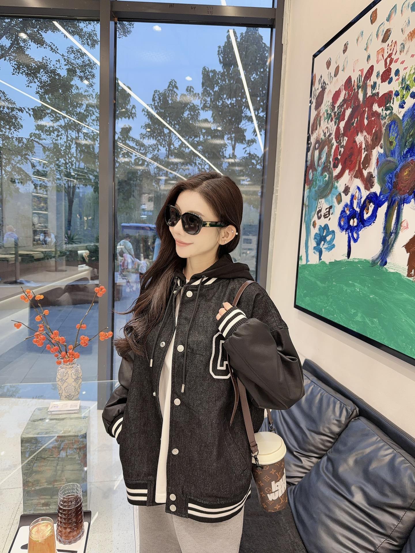 💰305CELINE/赛琳 新款刺绣字母连帽棉服外套 上身效果#