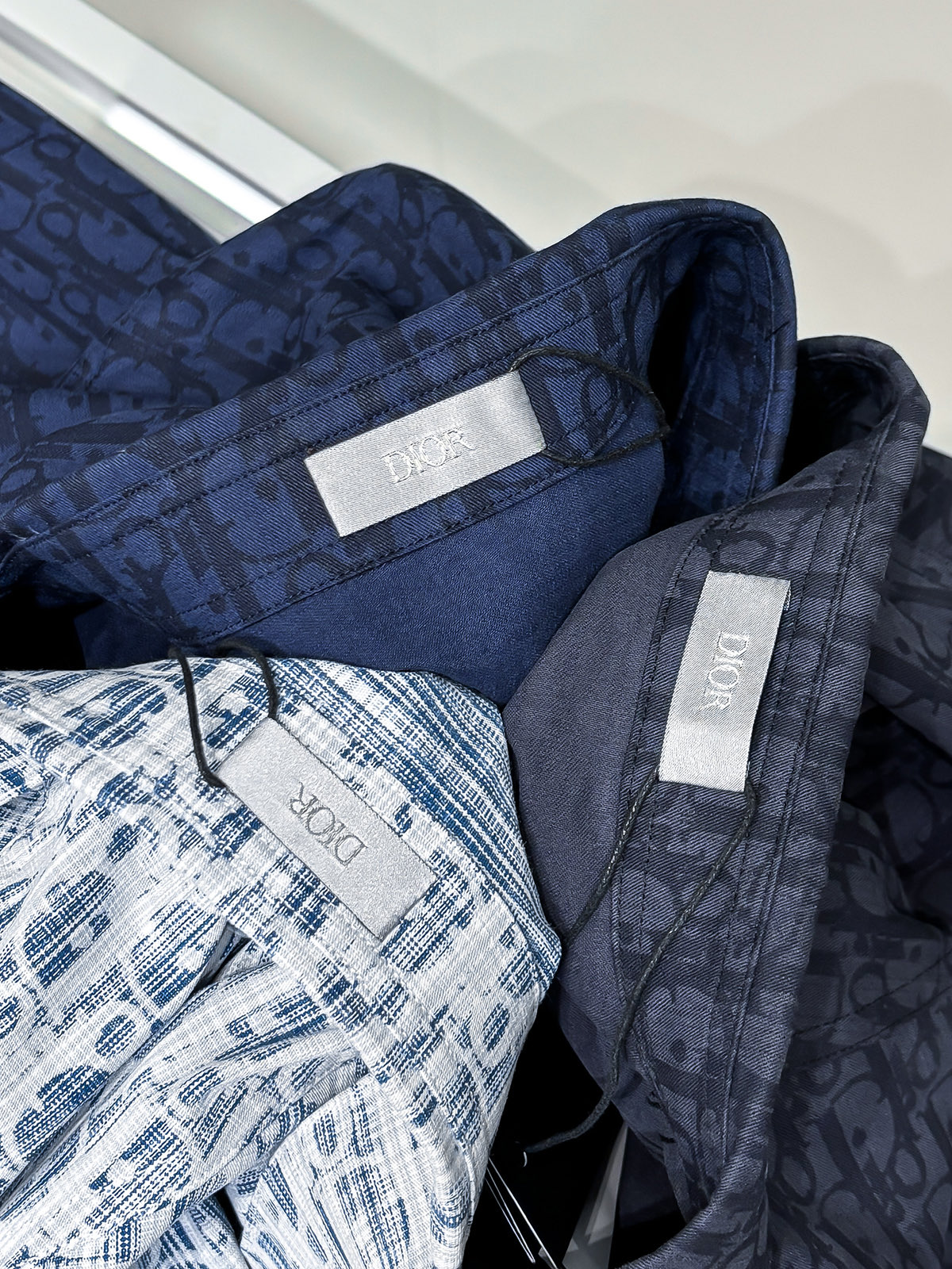 合照细节 高版本dior/迪奥家 CD 25满身暗纹老花LOGO提花长袖衬衫牛仔外套夹克 海军蓝色提花字