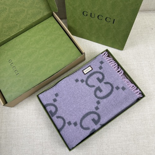 Gucci GG Jacquard Wool Scarf Shawl 200x45cm,Purple/Gray 1 Gucci GG Jacquard Wool Scarf Shawl 200x45cm,Purple/Gray