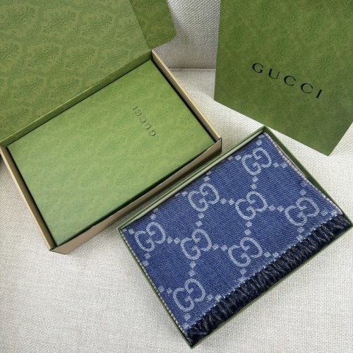 Elegante Bufanda Gucci de Lana con Logo GG, 194 x 34 cm, Azul y Marrón 1 Elegante Bufanda Gucci de Lana con Logo GG, 194 x 34 cm, Azul y Marrón