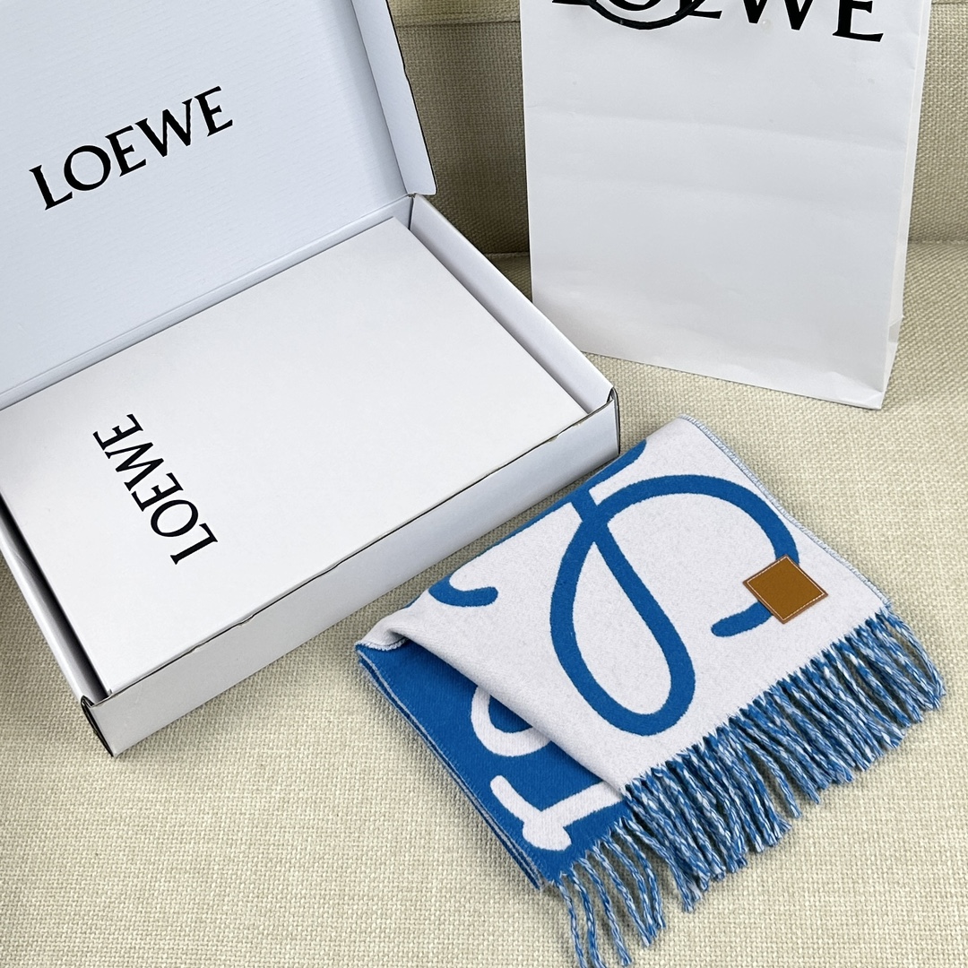 Loewe Scarf Doodle Grey White Cashmere Cowhide Wool Winter Collection