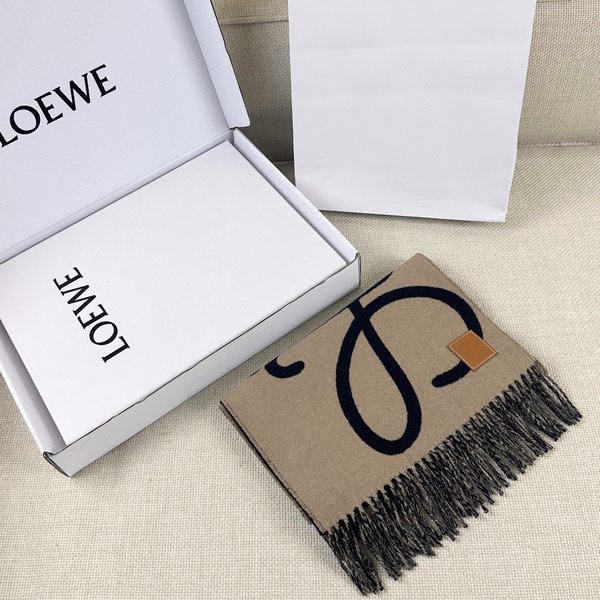 First Copy Loewe Designer Scarf Doodle Grey White Cashmere Cowhide Wool Winter Collection