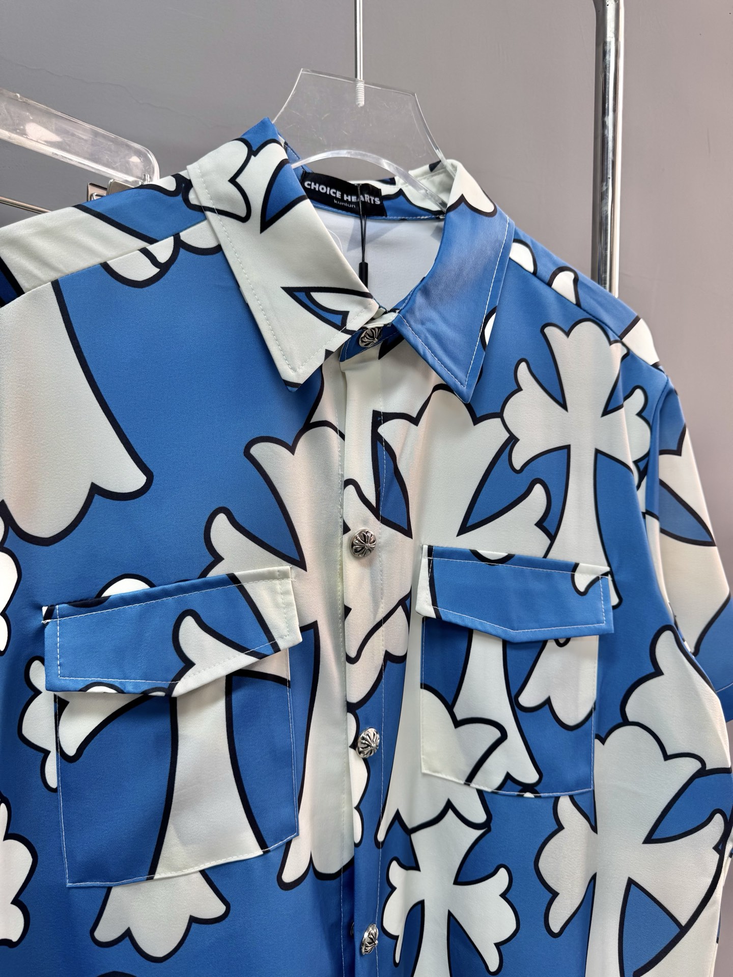 High-End Quality Hearts Iced Cotton Beach Shirts in Yellow Blue, Sizes S-XL - 图片 7