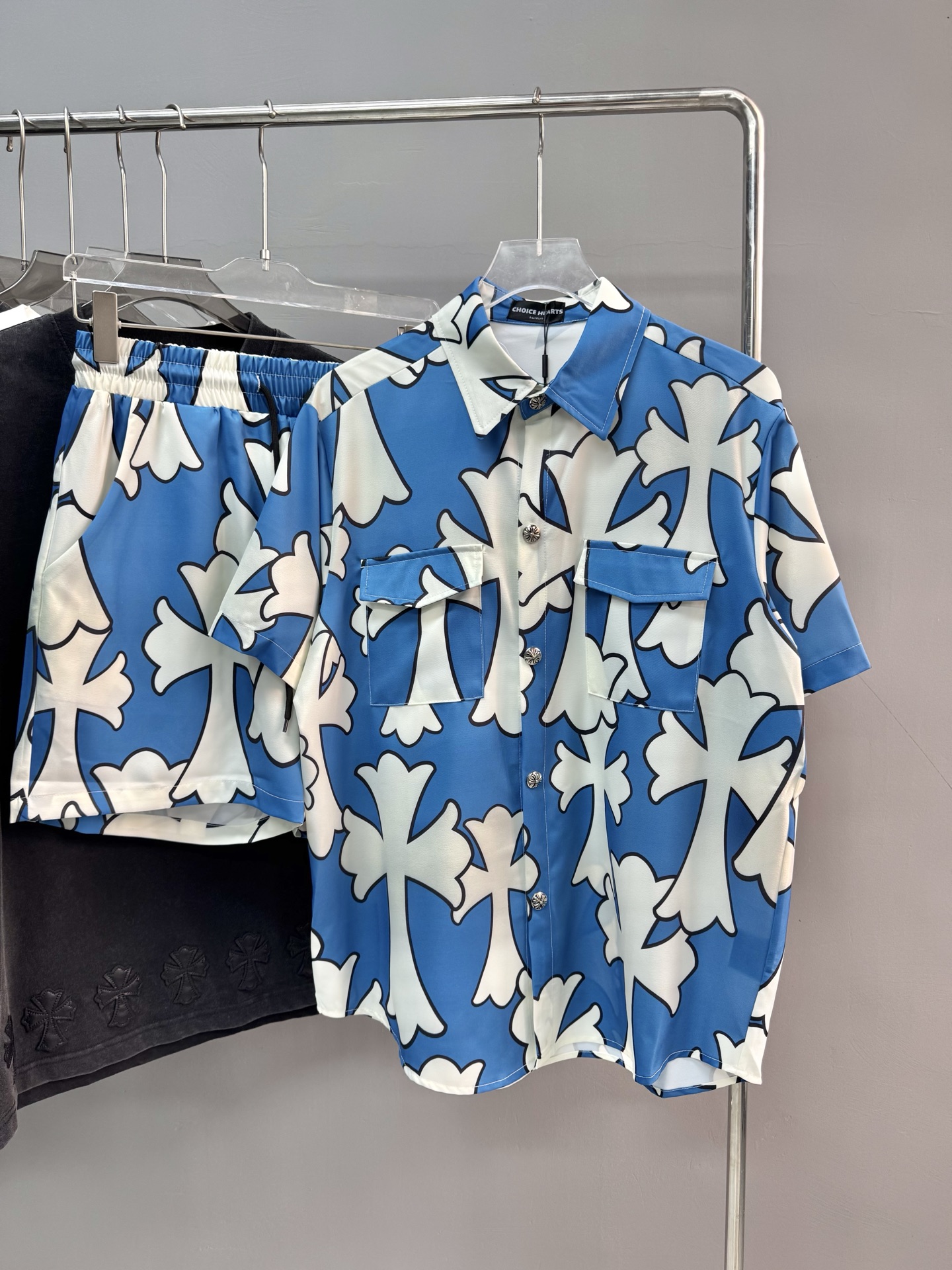 High-End Quality Hearts Iced Cotton Beach Shirts in Yellow Blue, Sizes S-XL - 图片 4