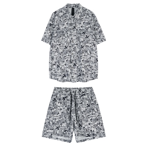 Choice Hearts Ice Silk Cotton Graffiti Print Short Sleeve Shirt Shorts Set 1 Choice Hearts Ice Silk Cotton Graffiti Print Short Sleeve Shirt Shorts Set