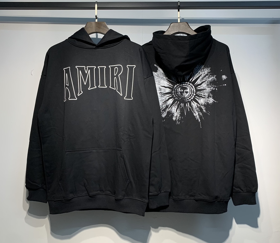 883款P110 高品质360克纯棉毛圈AMIRI实拍 卫衣黑色挂拍S. M. L. XL