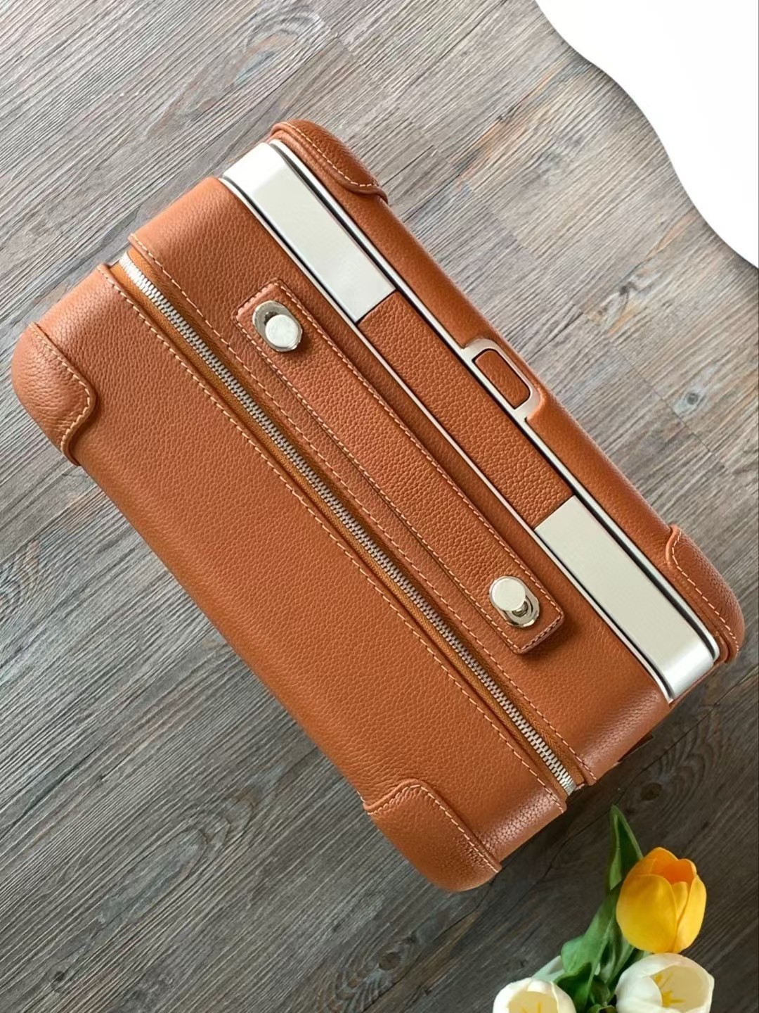 Brown Leather Cabin Luggage, 20-Inch Carry-On Suitcase with Aluminum Handle 7 a1720762551394 7116