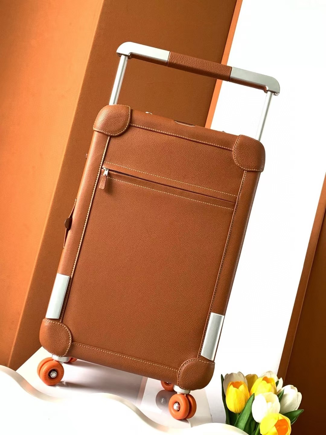 Brown Leather Cabin Luggage, 20-Inch Carry-On Suitcase with Aluminum Handle 3 a1720762551428 7006