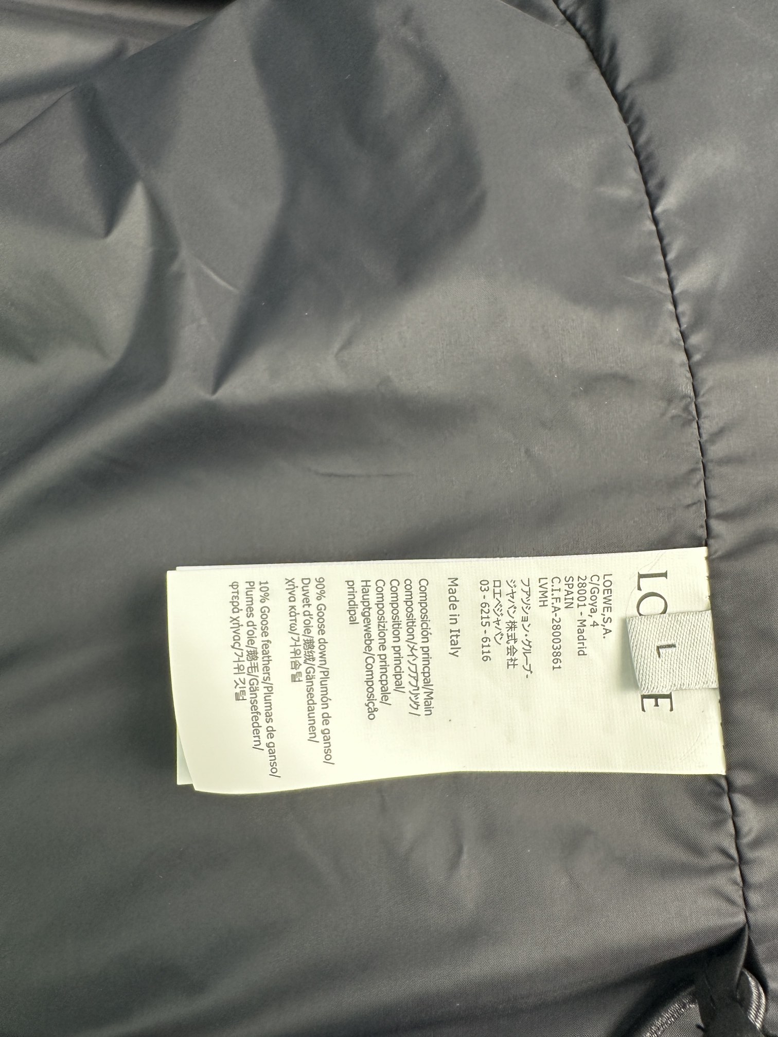 LOEVE罗意威羽绒服日本进口顶级纳米面料，面料柔软.微弹力，上身极其舒适保暖！！顶级品控！内里的衬布面