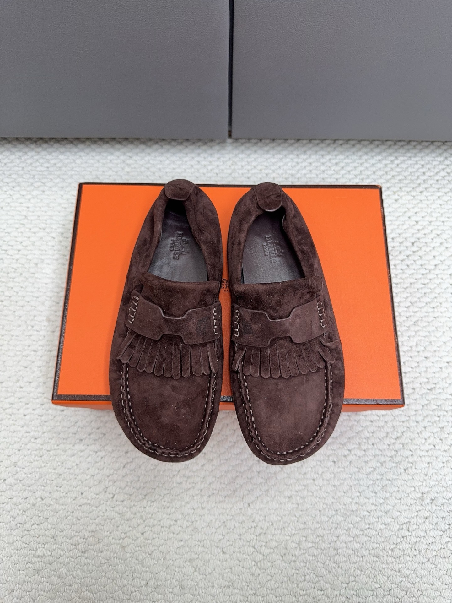Hermes Brown Fringed Loafers