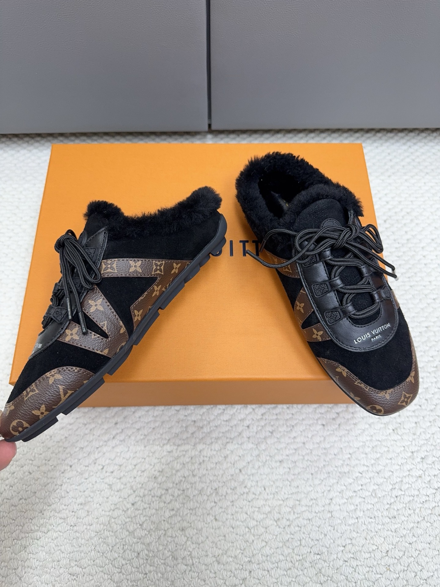 Louis Vuitton Black Fuzzy Trim Sneakers