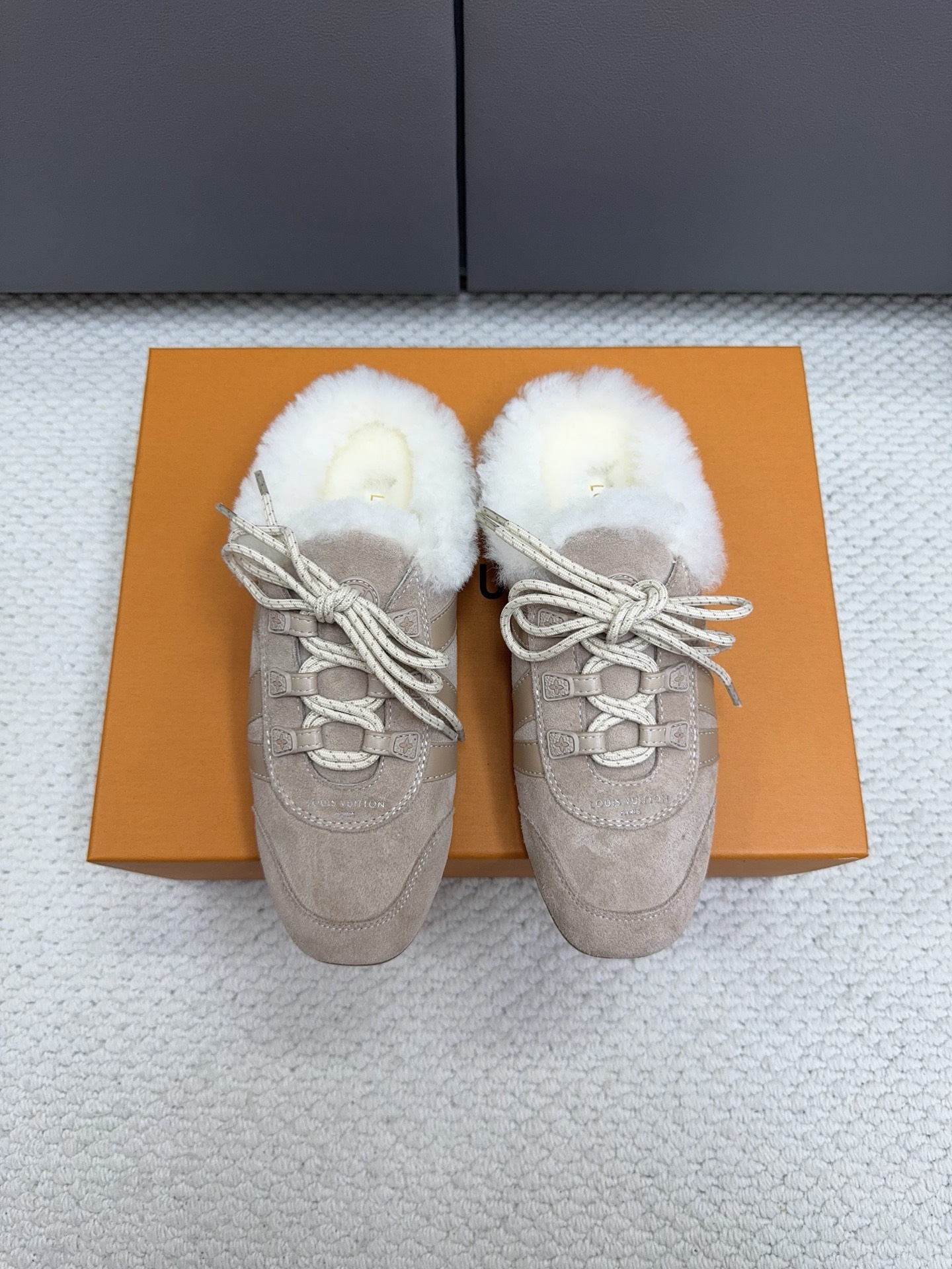 Louis Vuitton Beige Fuzzy Trim Sneakers