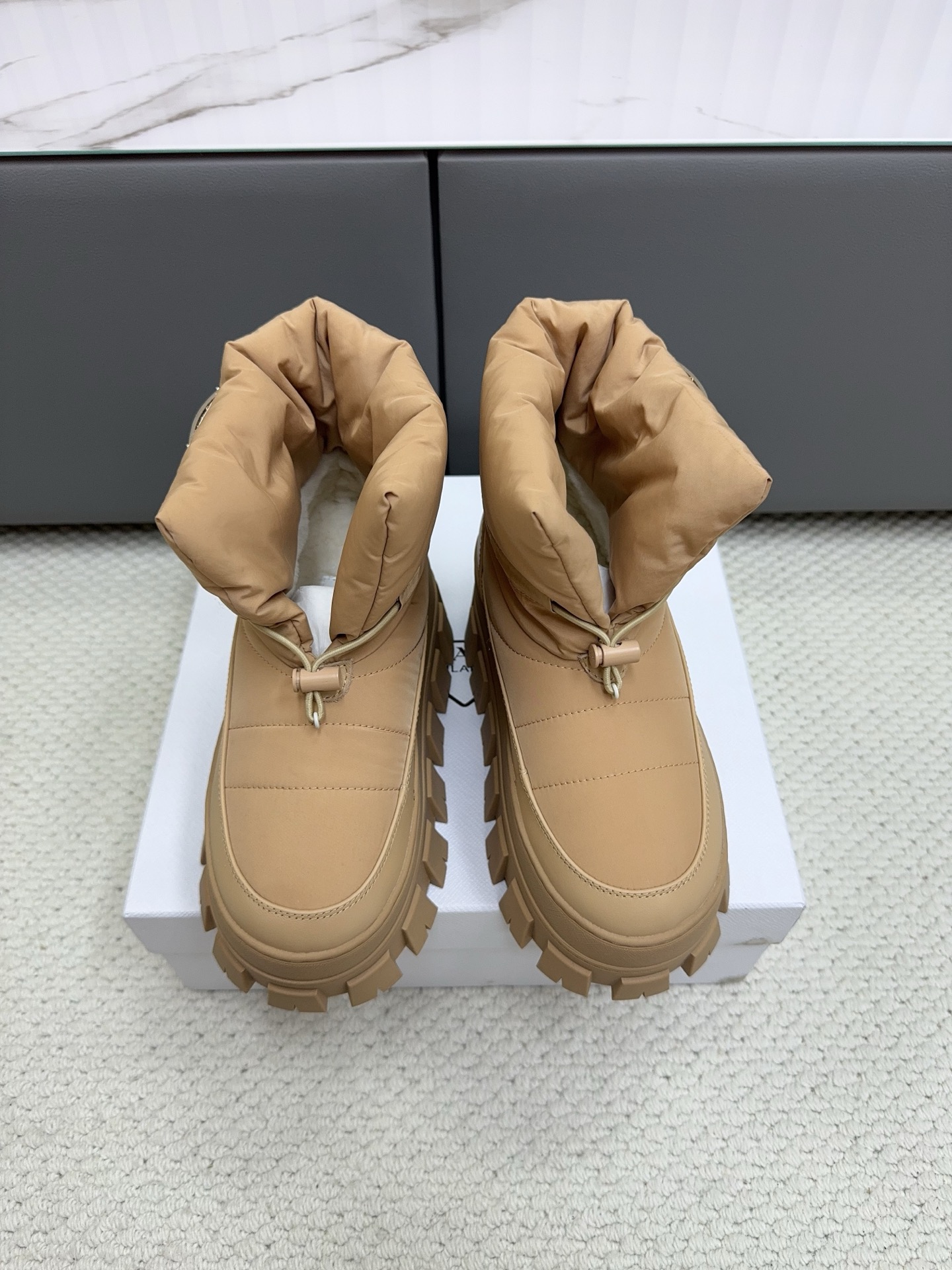 Prada Tan Padded Ankle Boots