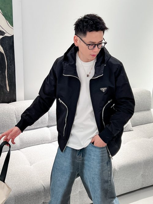 Prada Men's 2025SS Spring New Black Jacket Breathable Comfortable High Quality