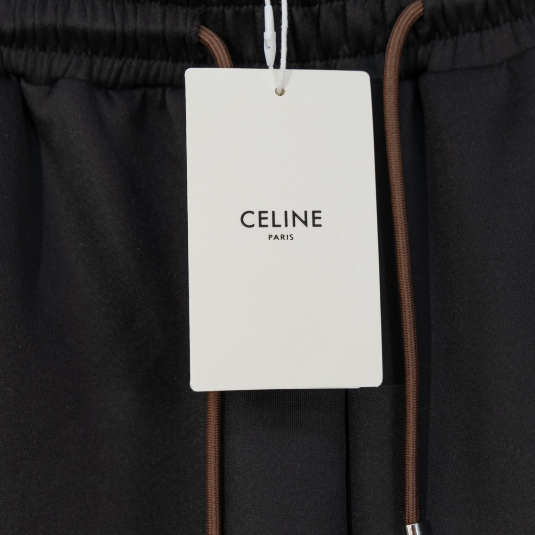 Top Version Celine/Cyleen 24SS Side-Banded Logo Shorts in Black, 320g HBs Fabric, Sizes S-XL - 图片 4
