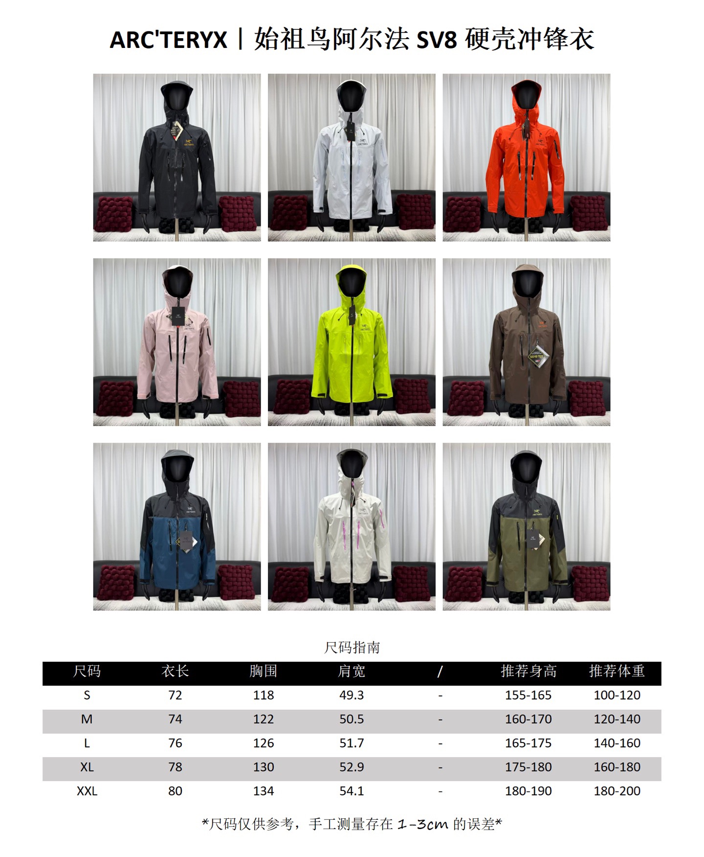 合集图  SV8 始祖鸟 ｜ ARC'TERYX  Alpha SV8代 硬壳连帽冲锋衣 Size：S M L XL X