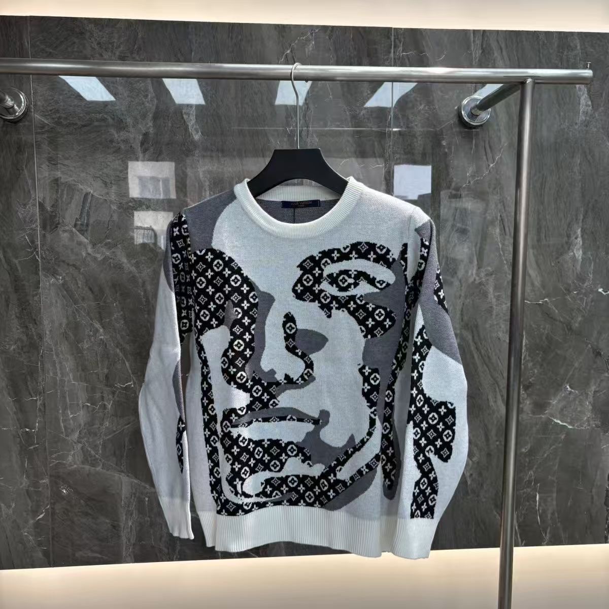 Louis Vuitton/Louis Vuitton Retrato sudadera de punto de lana jacquard Apertura del molde original Hilo de mezcla de la…