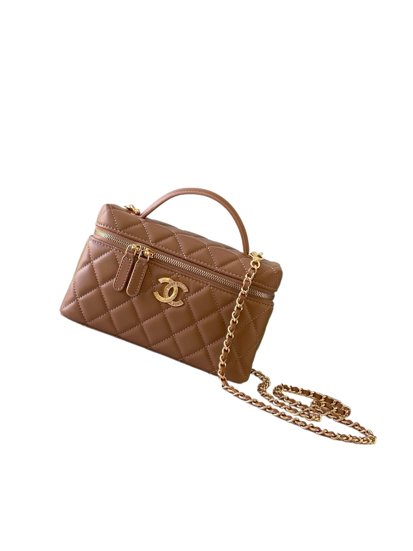 Chanel Caramel Lambskin Vanity Case with Gold Hardware & Detachable Chain
