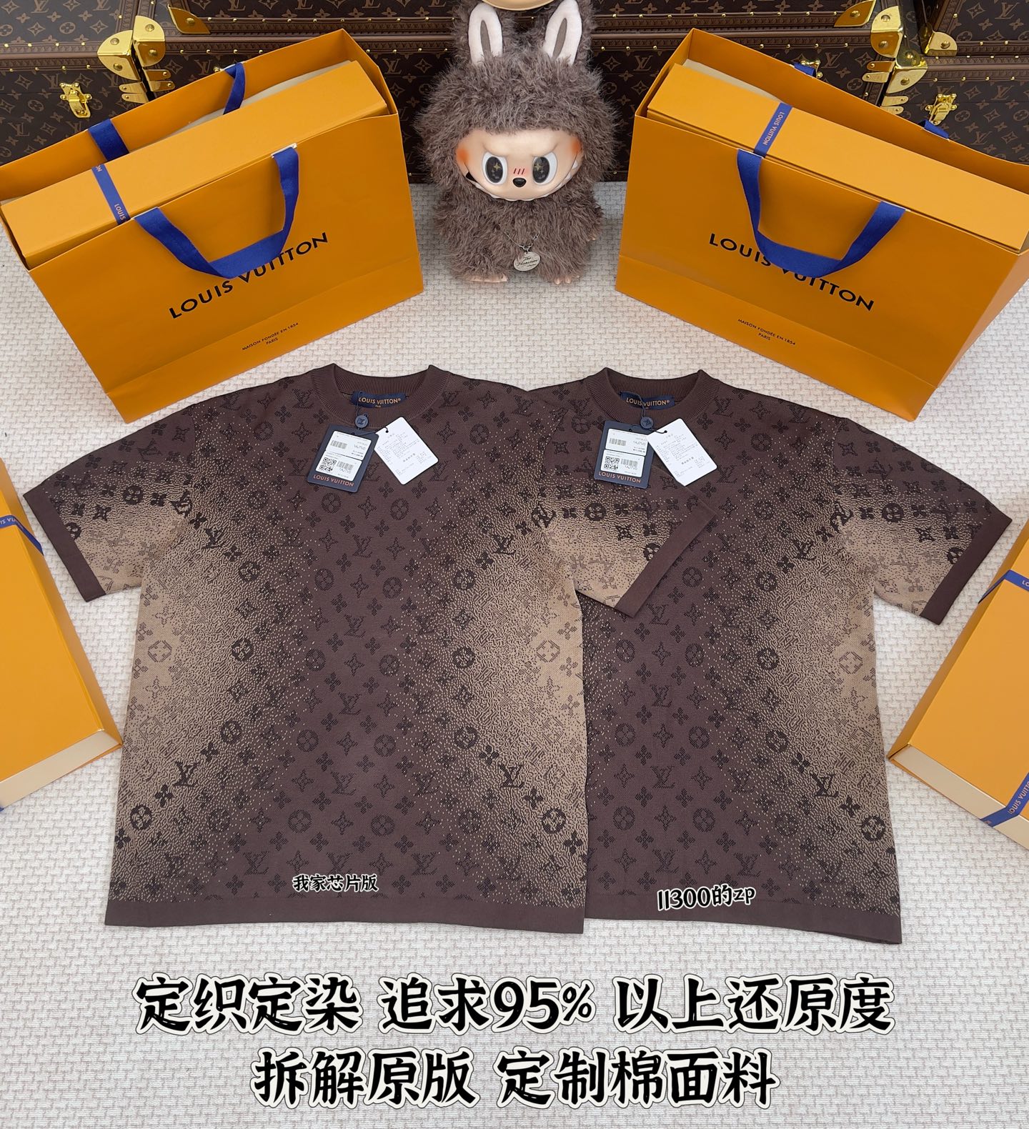 P195 LOUIS VUITTON 短袖提花圆领罗纹衣领 芯片版 🔥每一处细节都精准对标正品，衣服材质、工艺、配件齐全度完全一致，品质感拉满🔥无论是做工 细节都还原ZP 98% 以上🔥真正做到顶奢复刻。码：S M L XL