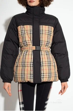 Burberry Vêtements Manteaux & Blousons Veste En Duvet Noir Blanc Cadre en bois à carreaux Caoutchouc Duvet d’oie blanche Vintage