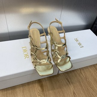 Dior Shoes High Heel Pumps Sandals Slippers Openwork Gold Hardware Genuine Leather Sheepskin