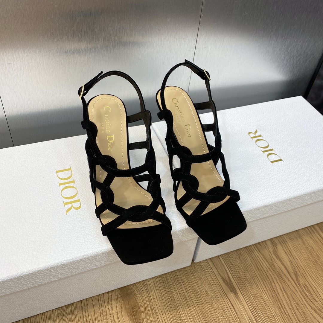 Dior Shoes High Heel Pumps Sandals Slippers Openwork Gold Hardware Genuine Leather Sheepskin