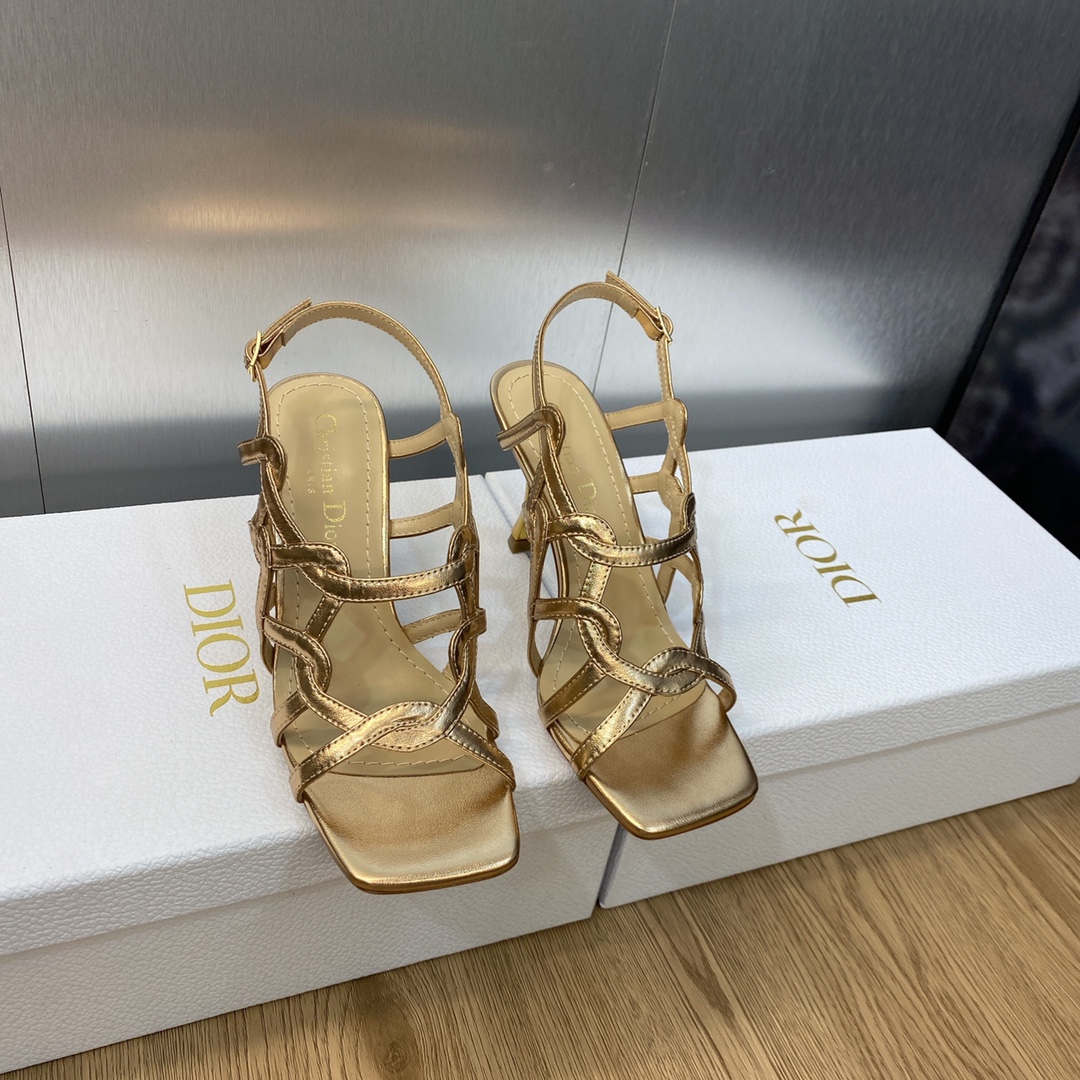Dior Shop
 Shoes High Heel Pumps Sandals Slippers Openwork Gold Hardware Genuine Leather Sheepskin