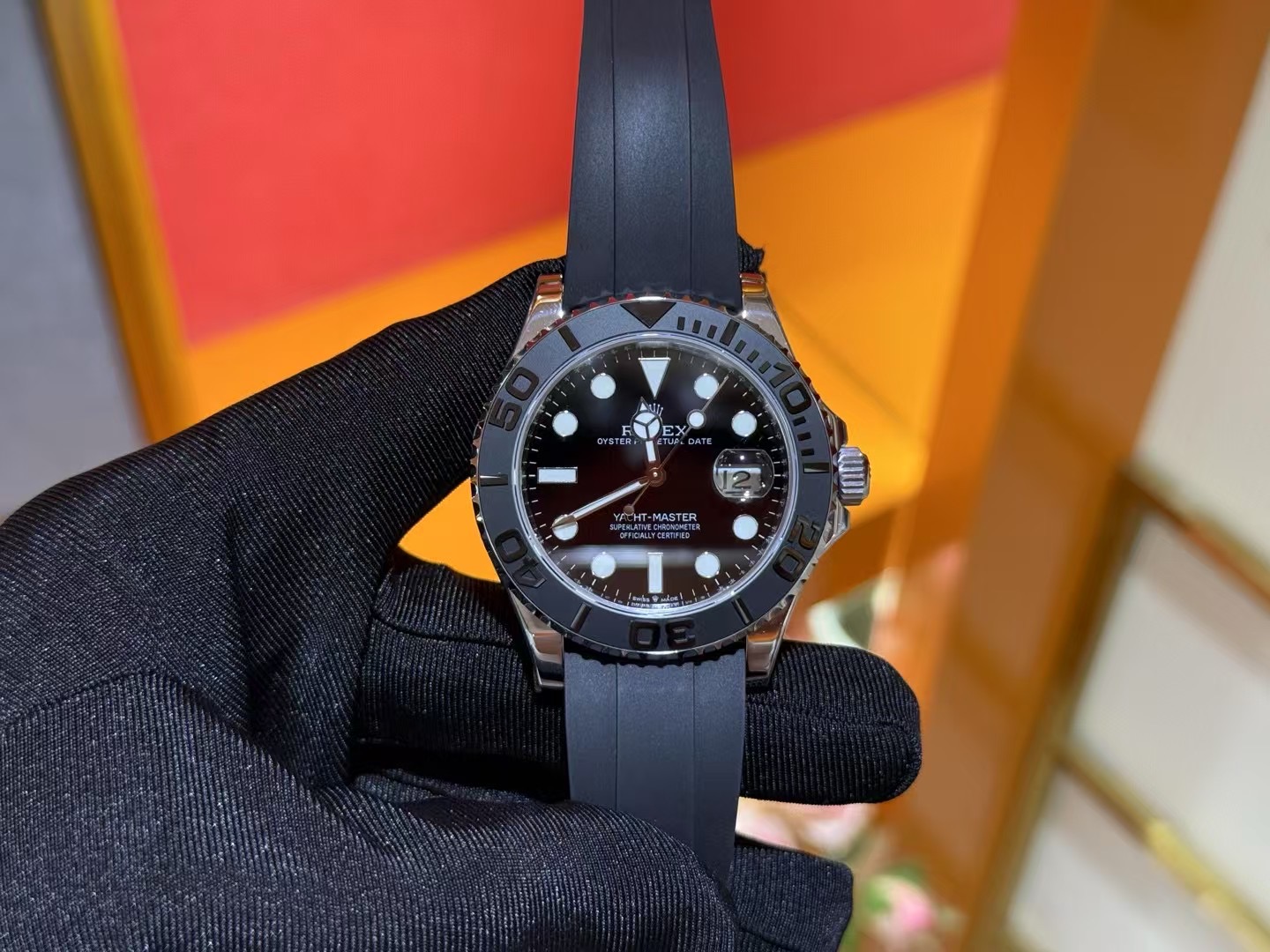 NO:392174,White yacht fully automatic mechanical movement imported duct tape,19860909白游艇全自动机械机芯 进口弗胶带,,Watch