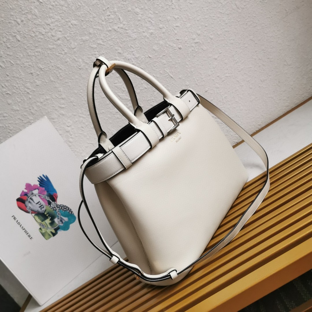Prada Double Bag Small Shopping Tote - Elegant Ivory Leather, Adjustable Straps 2 a1742195618621 6636