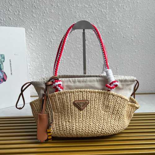 Prada Woven Raffia Basket Bag with Leather Charm and Detachable Pouch 1 Prada Woven Raffia Basket Bag with Leather Charm and Detachable Pouch