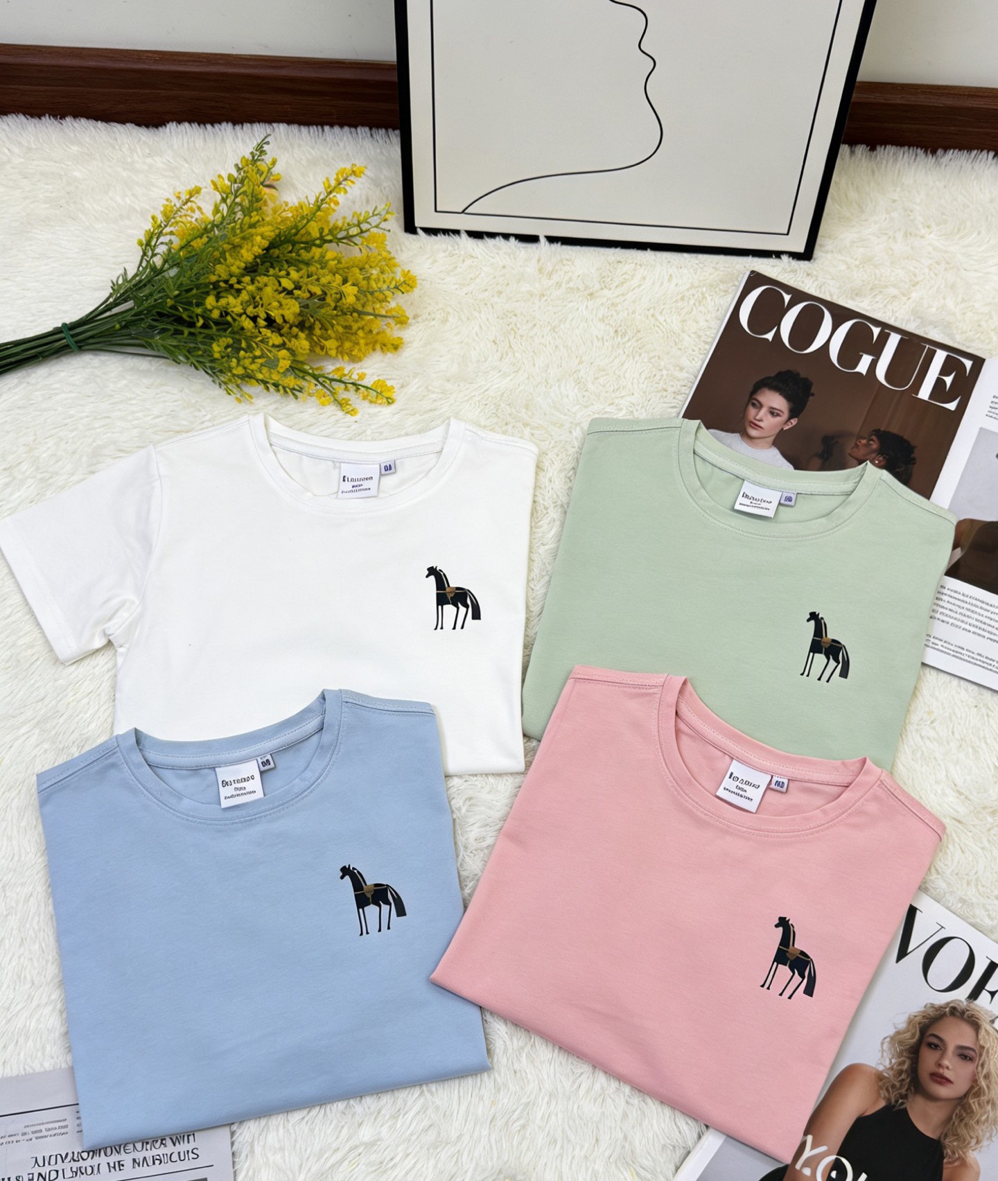 Lote a 69.9@ una pieza. Camiseta de manga corta con estampado de cuadrícula de nueve caballos del zodíaco, diseño diver…