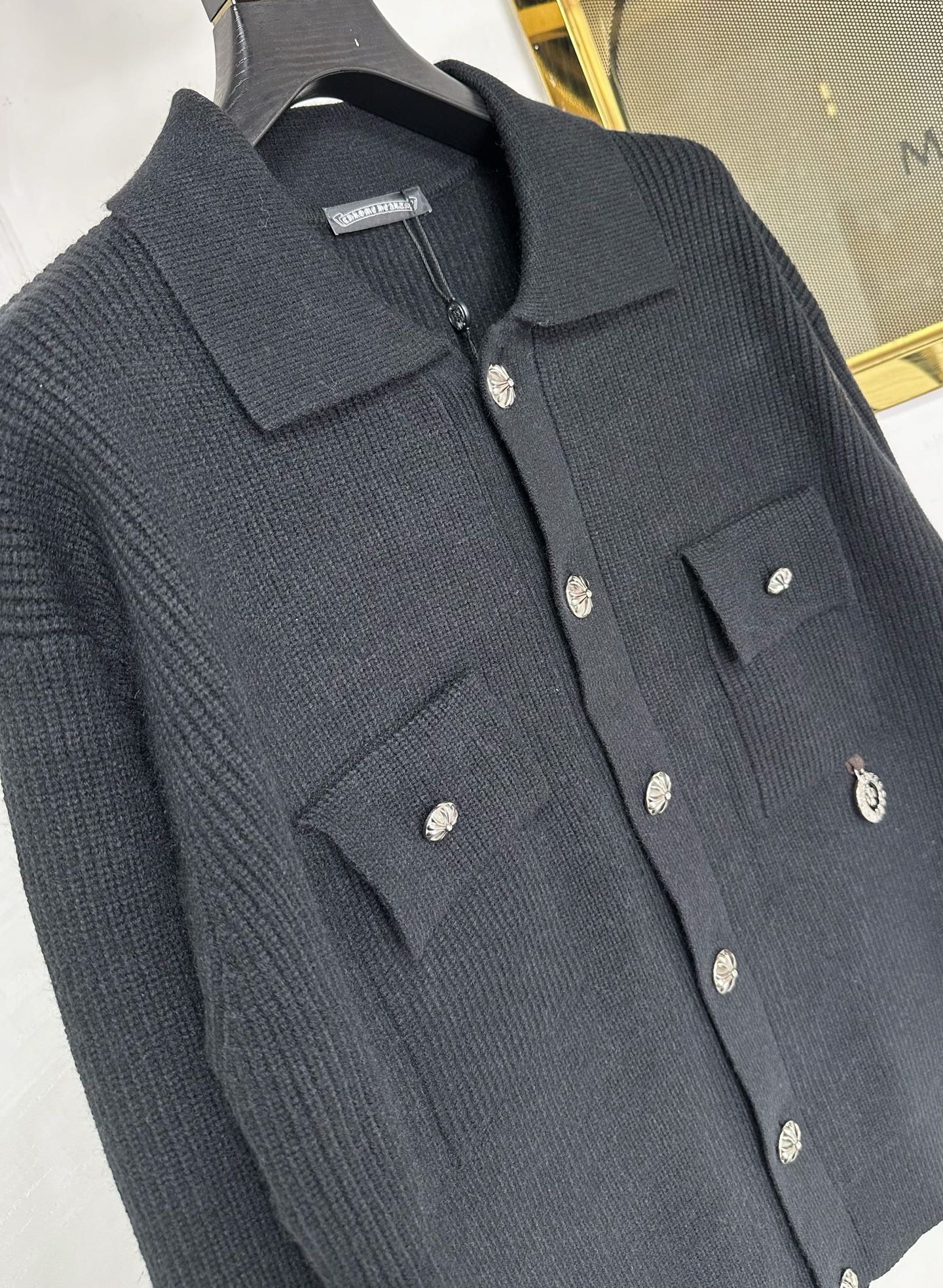 CH 2025Ss秋冬新款男女同款高克重针织开衫，配色标识条纹工艺设计！钩织标识条纹修饰，设计经典配色钩