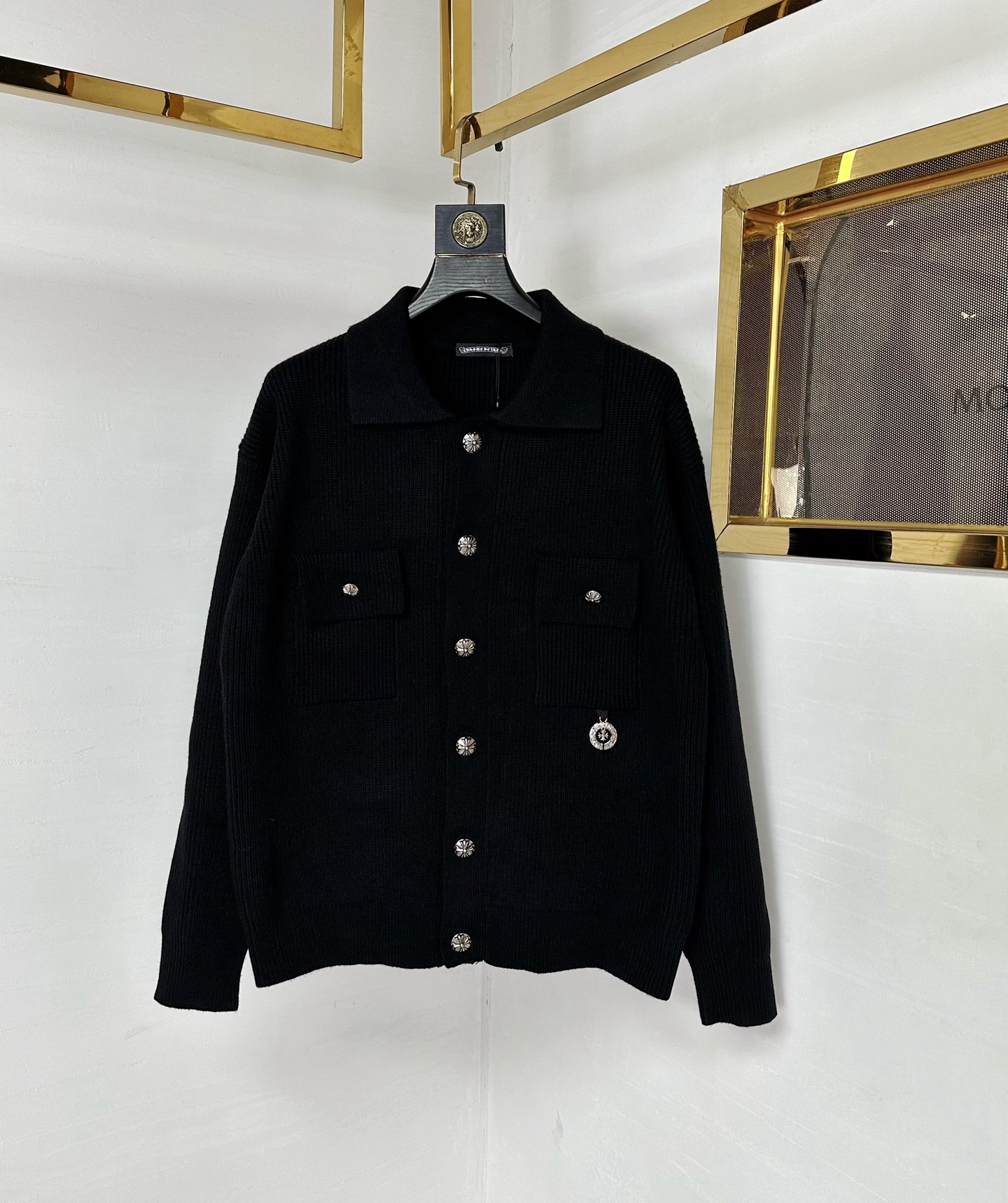 CH 2025Ss秋冬新款男女同款高克重针织开衫，配色标识条纹工艺设计！钩织标识条纹修饰，设计经典配色钩