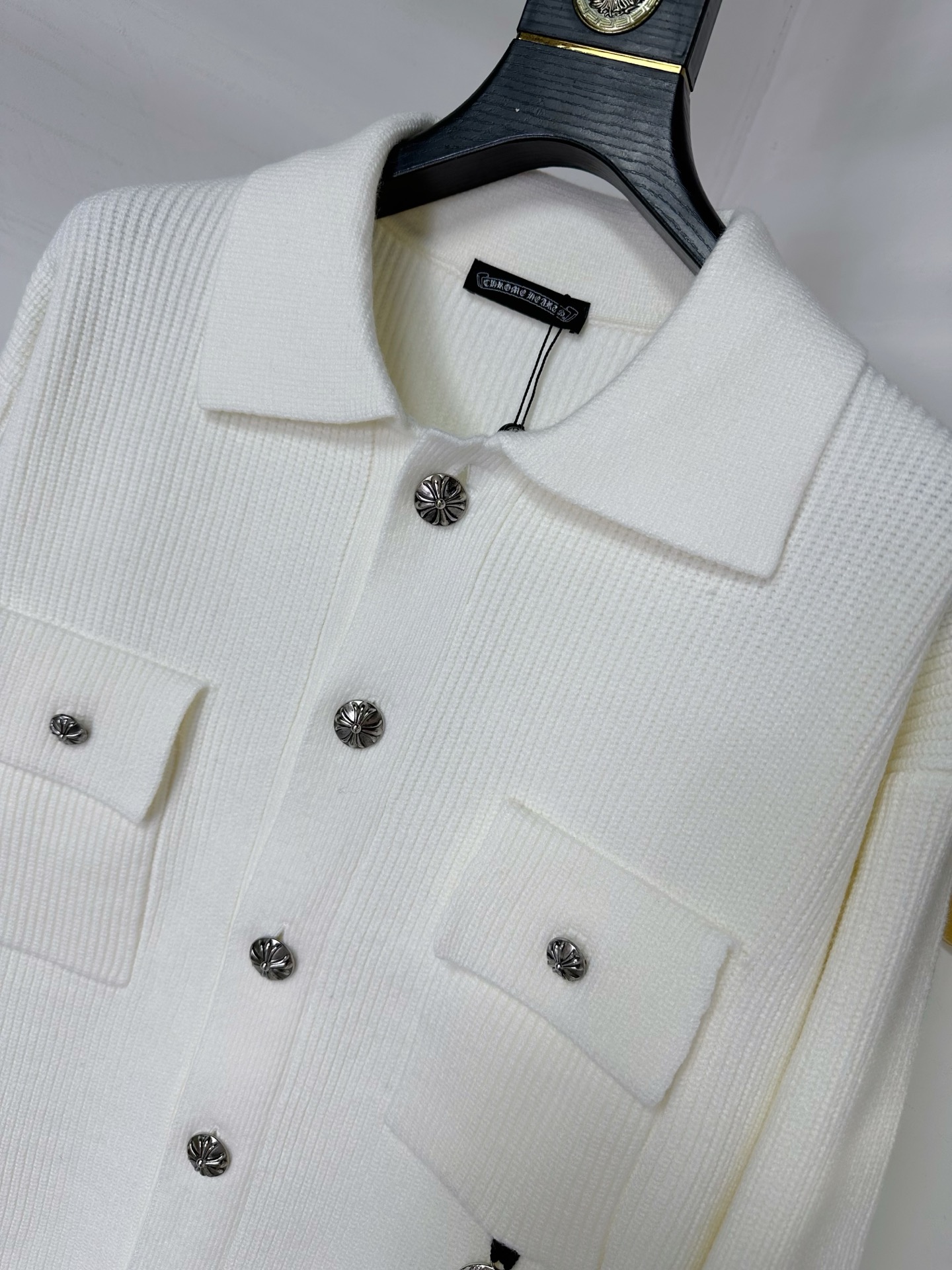 CH 2025Ss秋冬新款男女同款高克重针织开衫，配色标识条纹工艺设计！钩织标识条纹修饰，设计经典配色钩