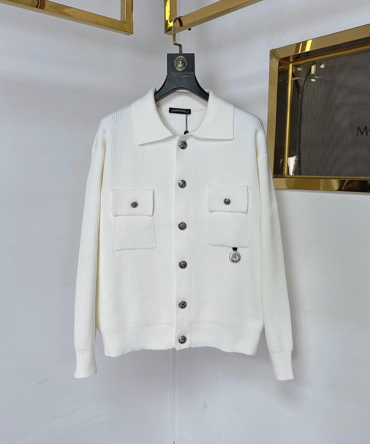 CH 2025Ss秋冬新款男女同款高克重针织开衫，配色标识条纹工艺设计！钩织标识条纹修饰，设计经典配色钩