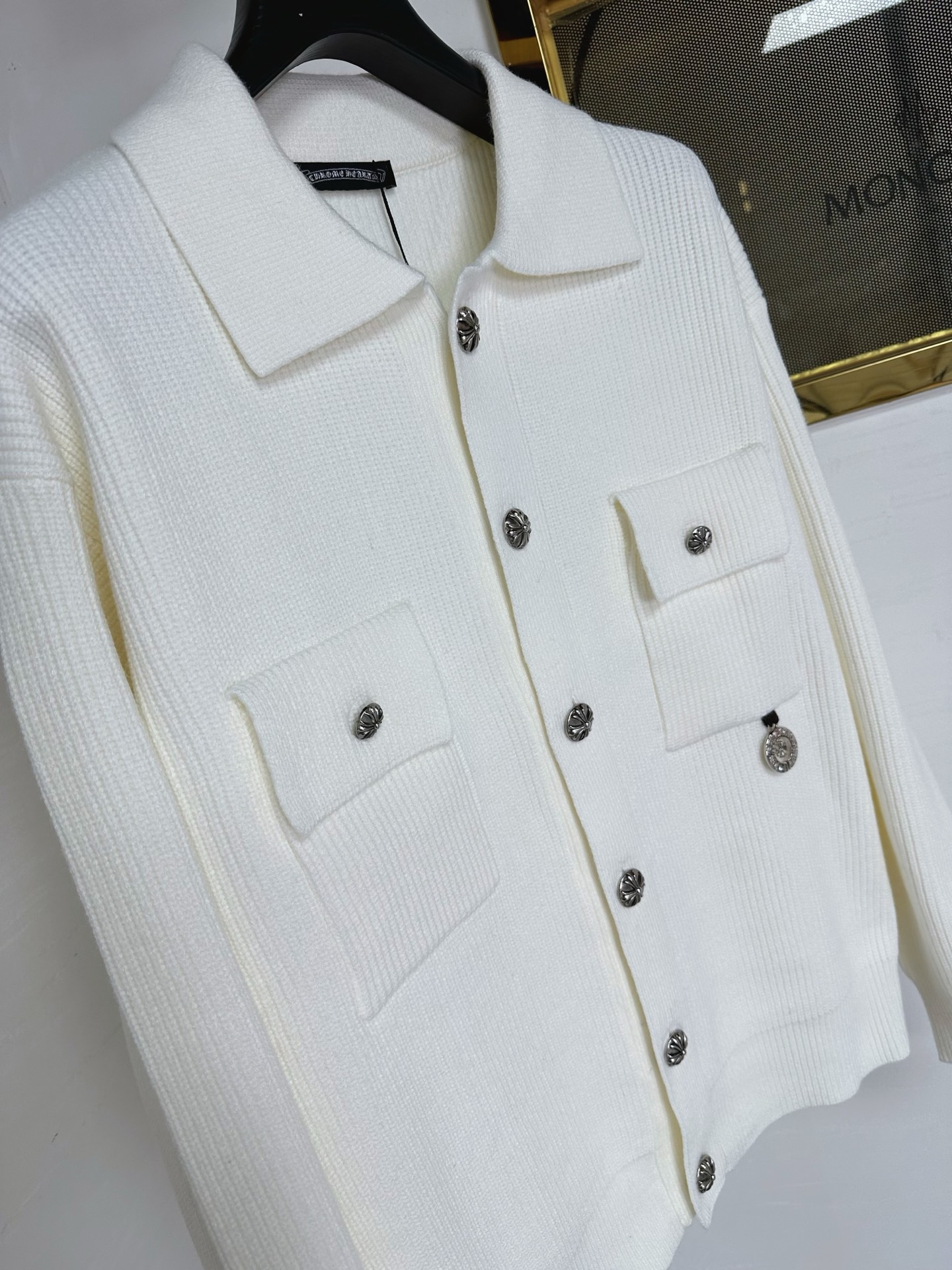 CH 2025Ss秋冬新款男女同款高克重针织开衫，配色标识条纹工艺设计！钩织标识条纹修饰，设计经典配色钩