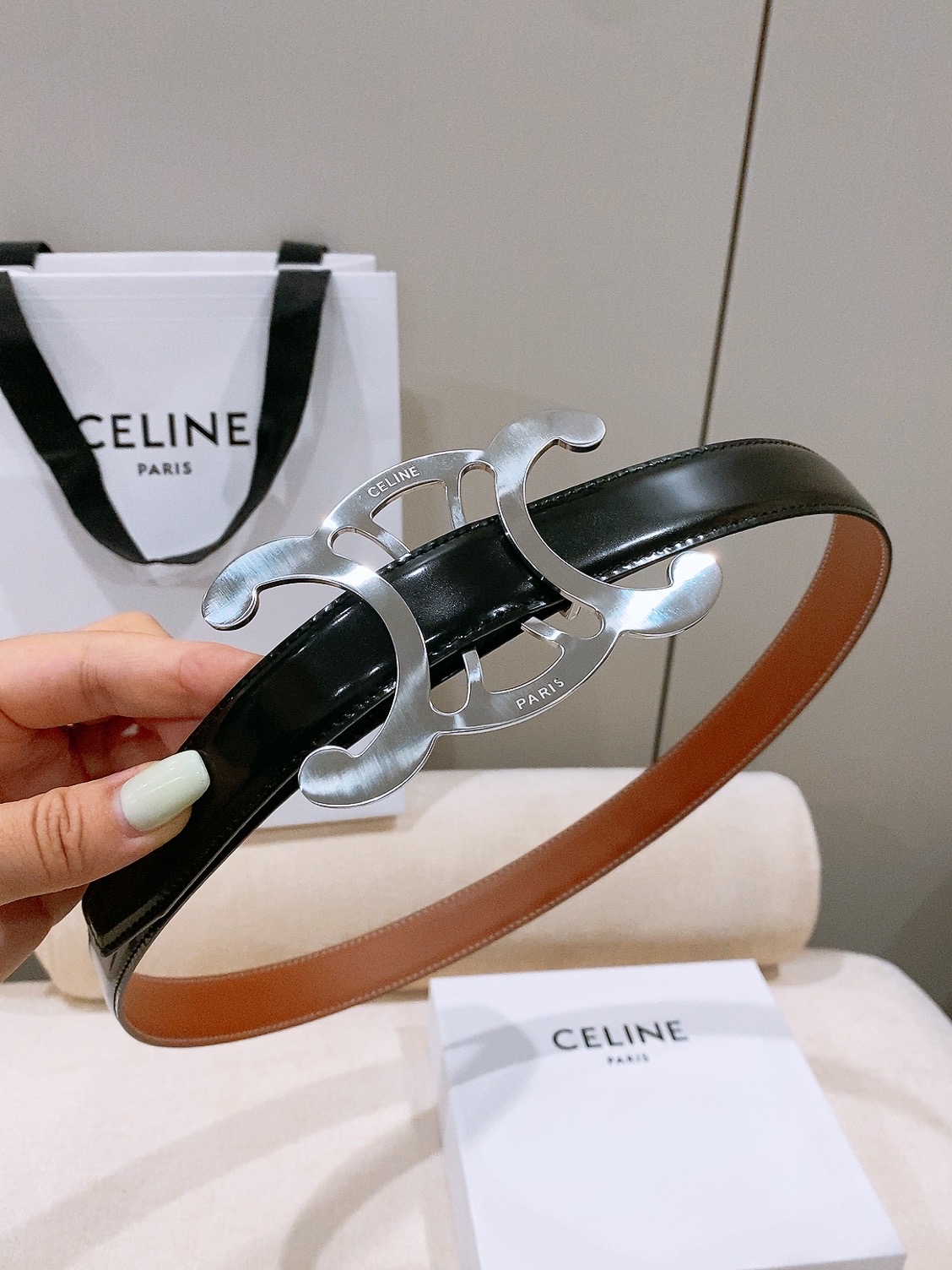 -Celine 中号25毫米 TRIOMPHE CORE BELT 25MM IN TAURILLON LEATHER -Celine 中号25毫米 TRIOMPHE CORE BELT 25MM IN TAURILLON LEATHER
