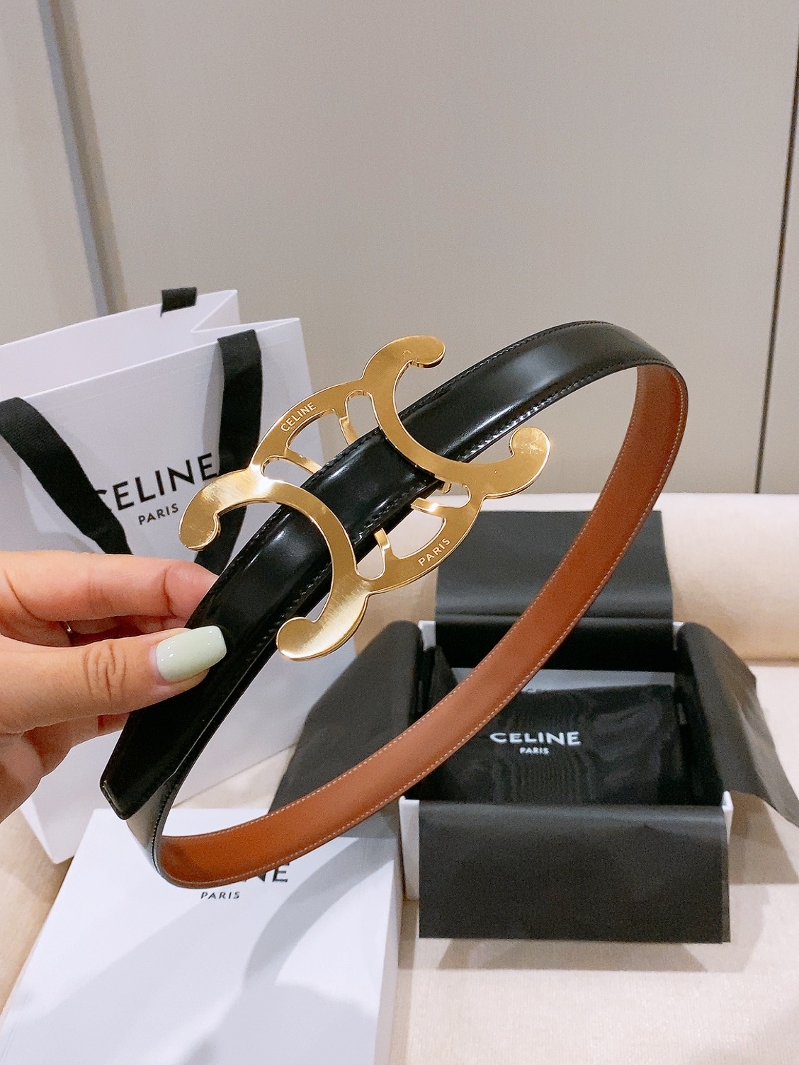 -Celine 中号25毫米 TRIOMPHE CORE BELT 25MM IN TAURILLON LEATHER -Celine 中号25毫米 TRIOMPHE CORE BELT 25MM IN TAURILLON LEATHER
